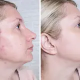 Przed i po: skóra z niedoskonałościami i zaczerwienieniami po zastosowaniu Acne Derm. Efekty widoczne!