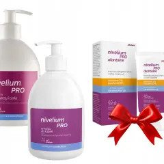 Zestaw produktów Nivelium PRO: balsam, emulsja do kąpieli i krem z alantoiną. Idealne dla skóry suchej i atopowej, od 1. dnia życia.