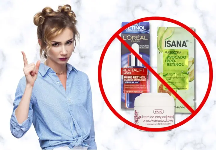 Kobieta z zakazem na kosmetyki z retinolem. L'Oréal i Isana z pro-retinolem, Ziaja z retinolem.