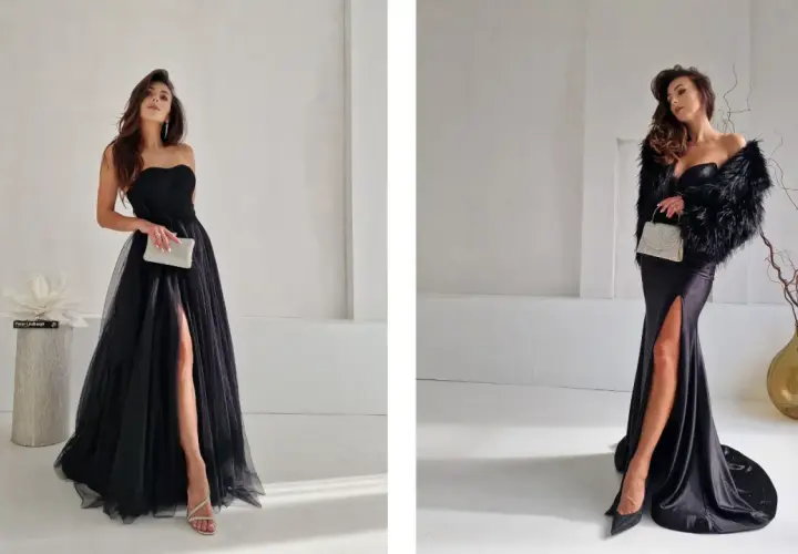 Eleganckie, błyszczące szpilki i sandałki na obcasie to idealne buty do czarnej sukienki na specjalne okazje.