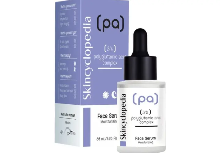 Serum z kwasem poliglutaminowym Skincyclopedia dla nawilżonej, miękkiej i promiennej skóry.