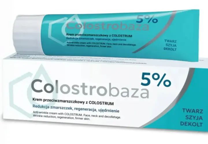 Colostrobaza 5% - krem przeciwzmarszczkowy z colostrum. Redukuje zmarszczki, regeneruje i ujędrnia skórę twarzy, szyi i dekoltu.