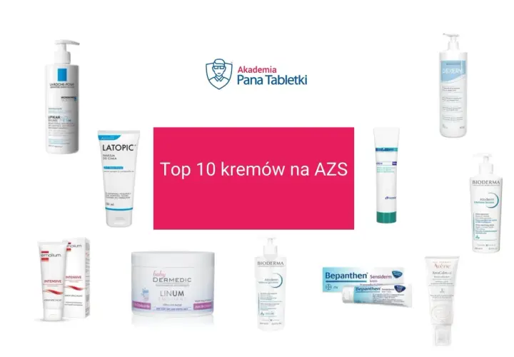 Bioderma Atoderm Intensive Baume to jeden z topowych kremów na AZS. Na zdjęciu widać go obok innych dermokosmetyków.