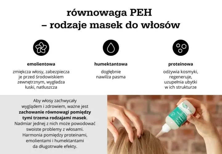 Równowaga PEH: maska emolientowa, humektantowa i proteinowa. Klucz do pięknych włosów to harmonia między nimi.