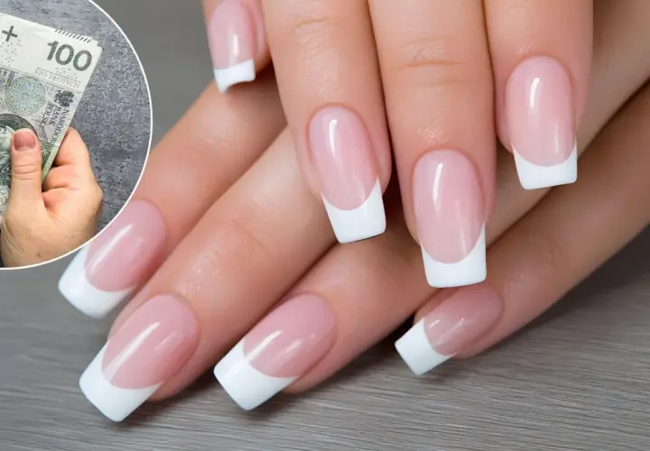 Dłonie z perfekcyjnym french manicure i stos banknotów 100 zł. Ile zarabia stylistka paznokci?