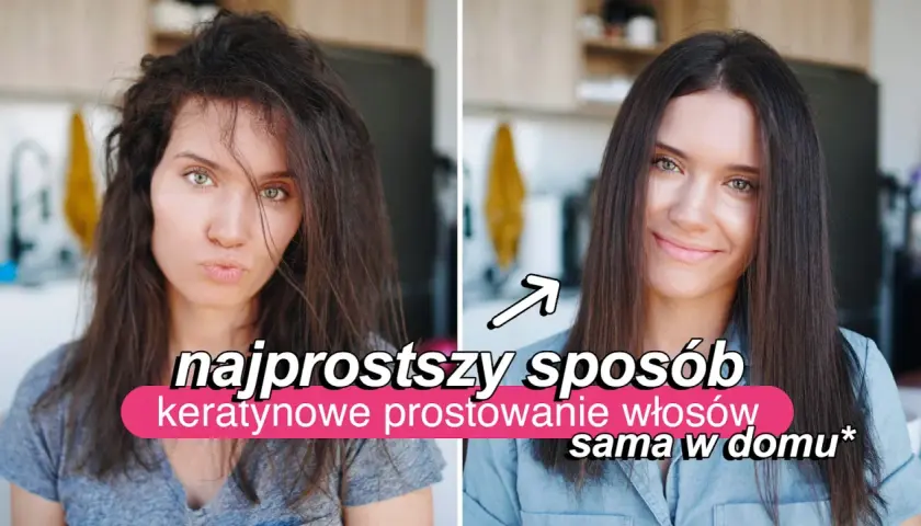 Przed i po: nieokiełznane włosy stają się gładkie dzięki keratynowemu prostowaniu w domu.