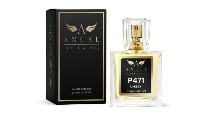 Eleganckie perfumy Angel P471 Unisex. Złote skrzydła i czarne opakowanie sugerują magiczne perfumy, opinie o których warto sprawdzić.