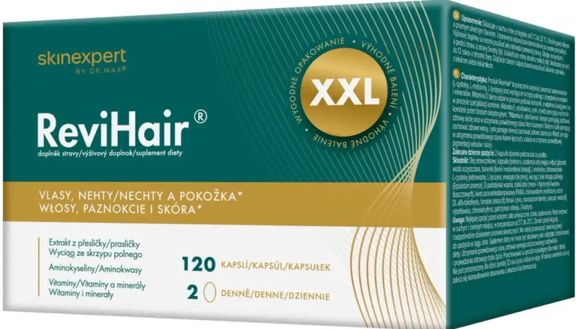 ReviHair XXL - suplement diety na włosy, paznokcie i skórę. Opakowanie 120 kapsułek.