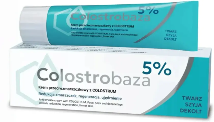Colostrobaza 5% - krem przeciwzmarszczkowy z colostrum. Redukuje zmarszczki, regeneruje i ujędrnia skórę twarzy, szyi i dekoltu.