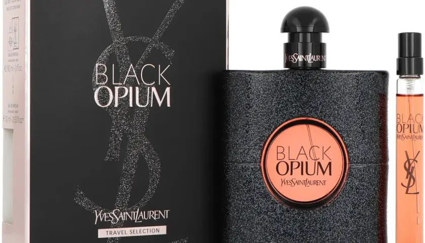 Zestaw perfum Black Opium od YSL, w tym flakon i próbka. Idealny odpowiednik dla miłośniczek tego zapachu, made in lab.