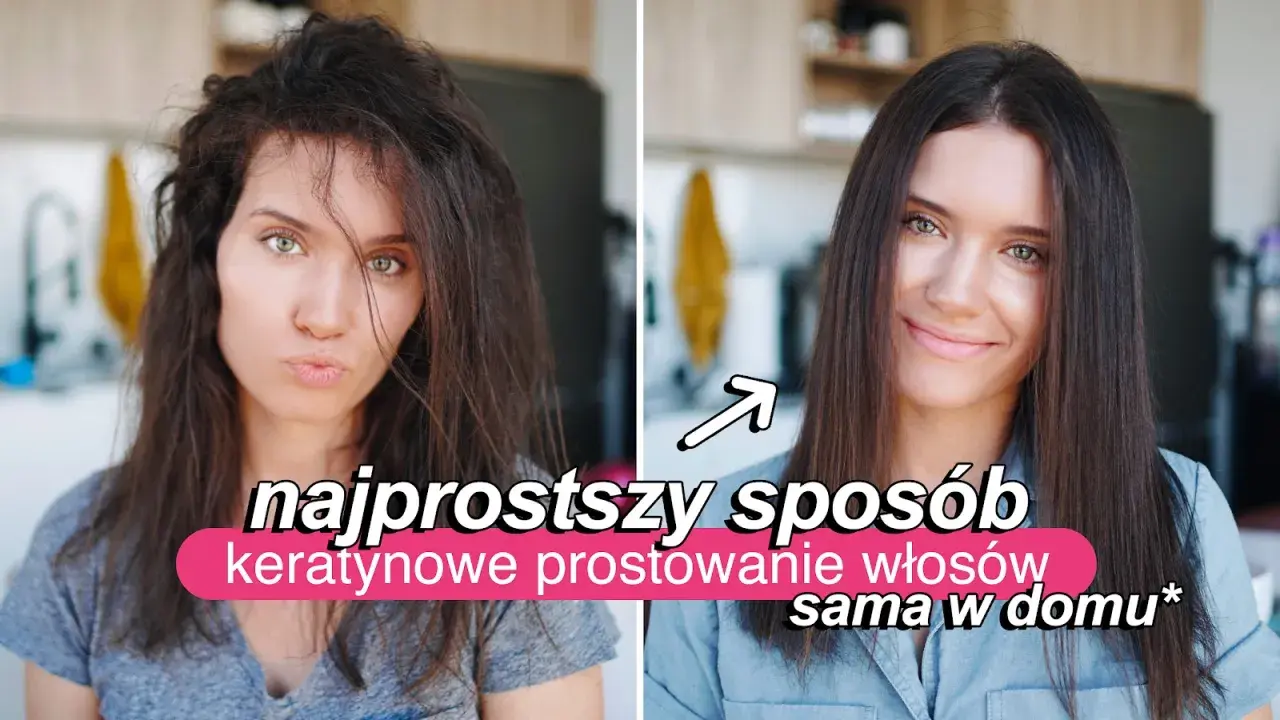 Przed i po: nieokiełznane włosy stają się gładkie dzięki keratynowemu prostowaniu w domu.