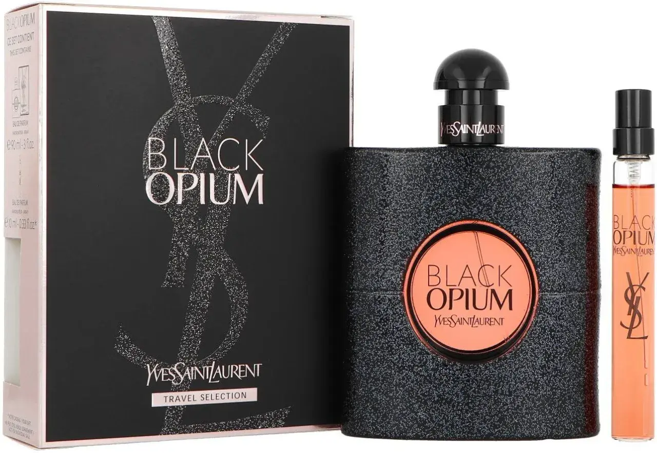 Zestaw perfum Black Opium od YSL, w tym flakon i próbka. Idealny odpowiednik dla miłośniczek tego zapachu, made in lab.