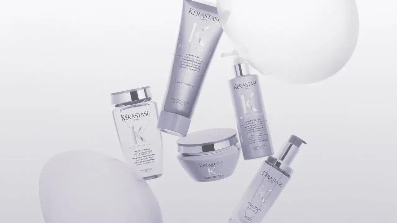 Kérastase opinie: zestaw produktów do pielęgnacji włosów blond, w tym szampon, maska i serum.