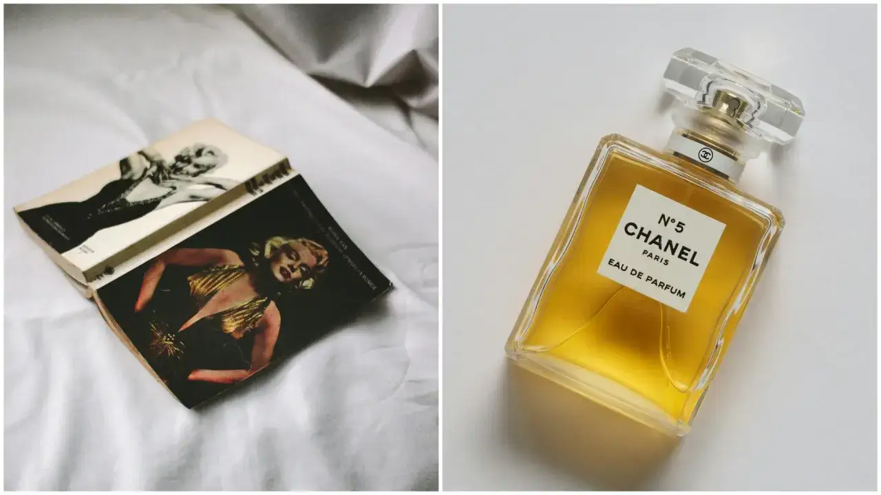Książka z Marilyn Monroe i flakon Chanel N°5. Czy Notino ma oryginalne perfumy? Tak, to klasyk.