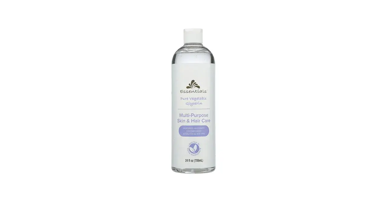 Butelka z gliceryną roślinną Essentials. Glicerol co to? To wielofunkcyjny produkt do pielęgnacji skóry i włosów, który nawilża i odżywia.