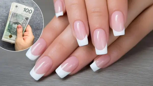 Dłonie z perfekcyjnym french manicure i stos banknotów 100 zł. Ile zarabia stylistka paznokci?